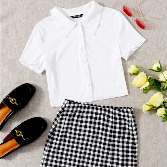SHEIN Button Up Top And Split Hem Skirt Set